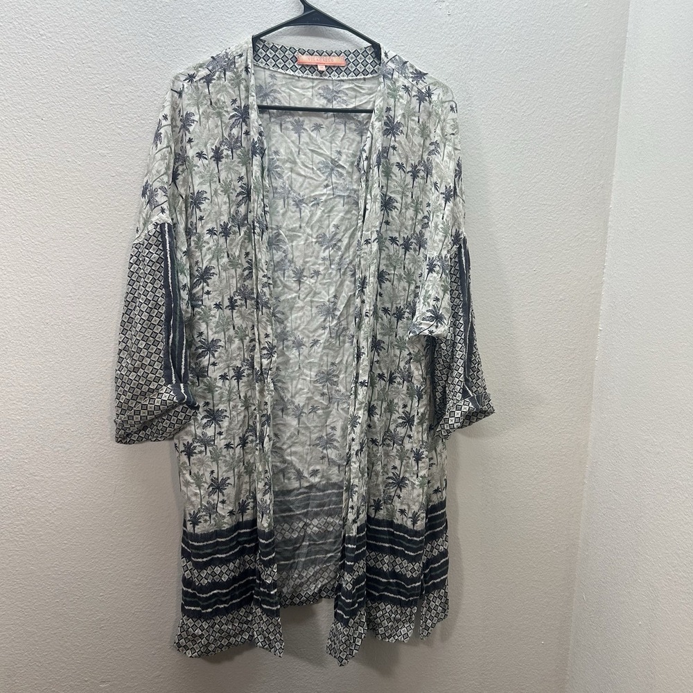 Vilagallo Anthropologie‎ Tropical Palm Trees Kimono Duster Cover Up US 12 EU 48